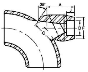 ASME B16.11 Socket Weld 90° Elbow Outlet dimensions