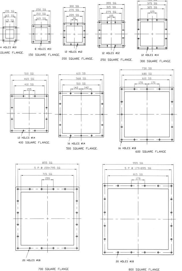 Sqaure Flanges dimensions